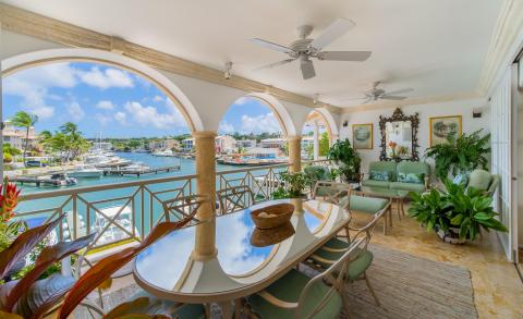 Rental Condo 266 Port St. Charles Barbados Main Patio and Marina View